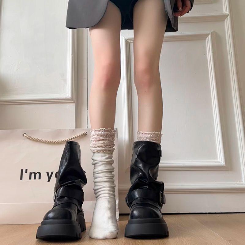 7Cm thick-soled heightening western knight boots women's 2025 autumn new small muffin soft-soled trousers medium tube short boots