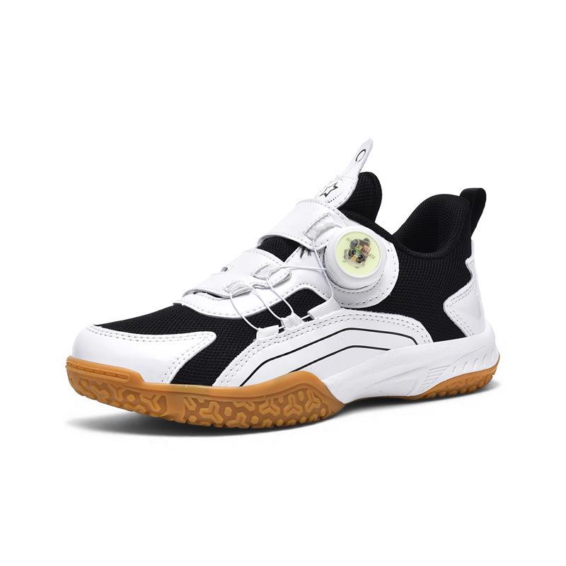 

Kids Non-slip Table Tennis & Badminton Shoes with Rotary Buckle - Leather Surface Sports Shoes for Boys & Girls Size 39
