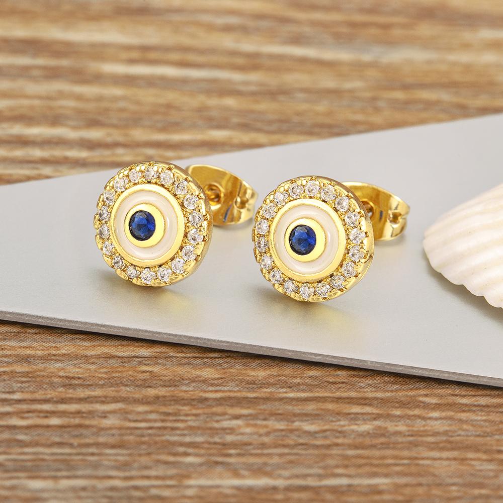 

Nidin New Trendy Waterdrop/Round Shape Evil Eye Charm Stud Earrings For Women Hollow Design Shine Zircon Ear Jewelry Accessories