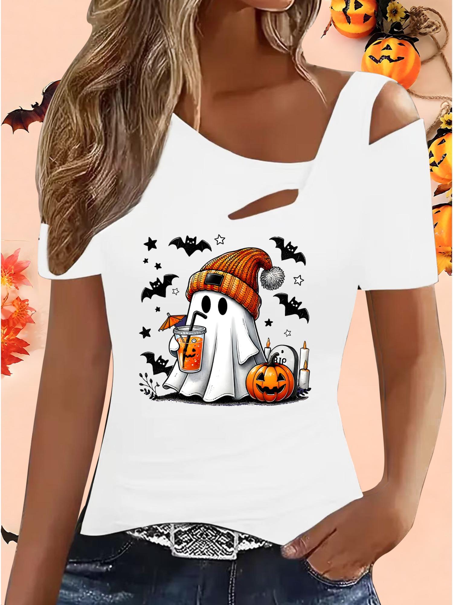 

Женские Свободные Топы Блузки Рубашки Подарок на Хэллоуин и Рождество XXL белый