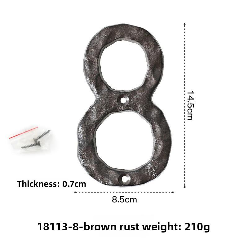 Retro Old Large Brown Embroidery Forged Cast Iron Digital House Number Wrought Iron Creative Hotel House Number Plate Decorative Plate
