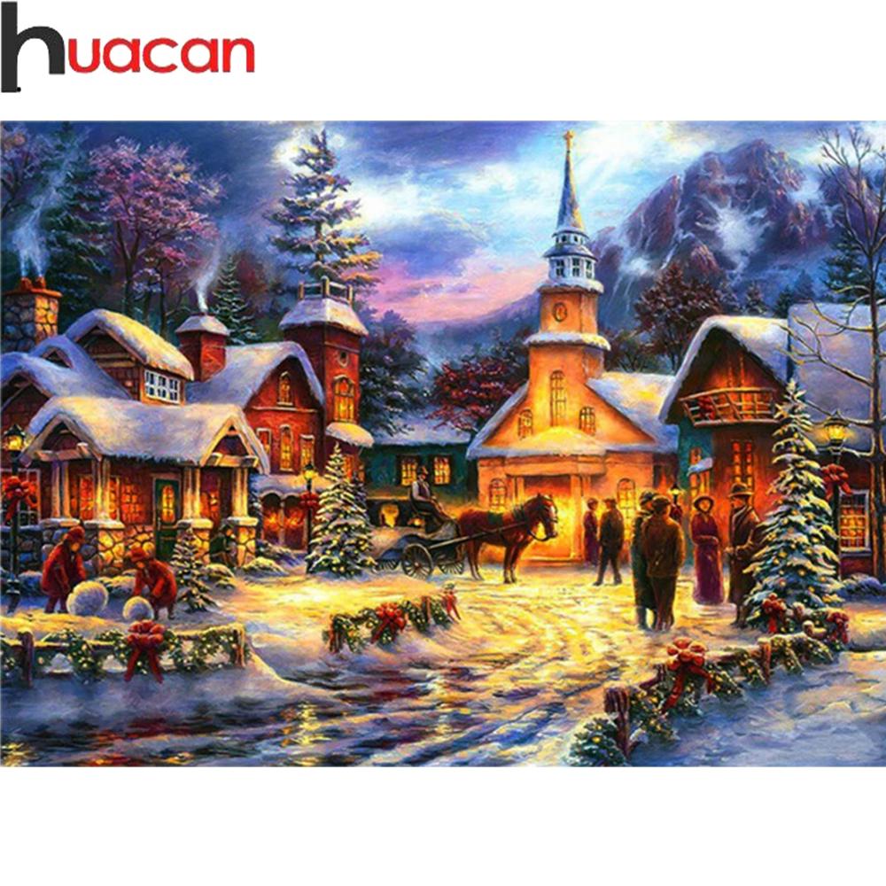 

Huacan 5D DIY Бриллиантовая живопись Рождество Полный раунд Сверло Картина Ручной работы Горный хрусталь Рукоделие Домашний декор