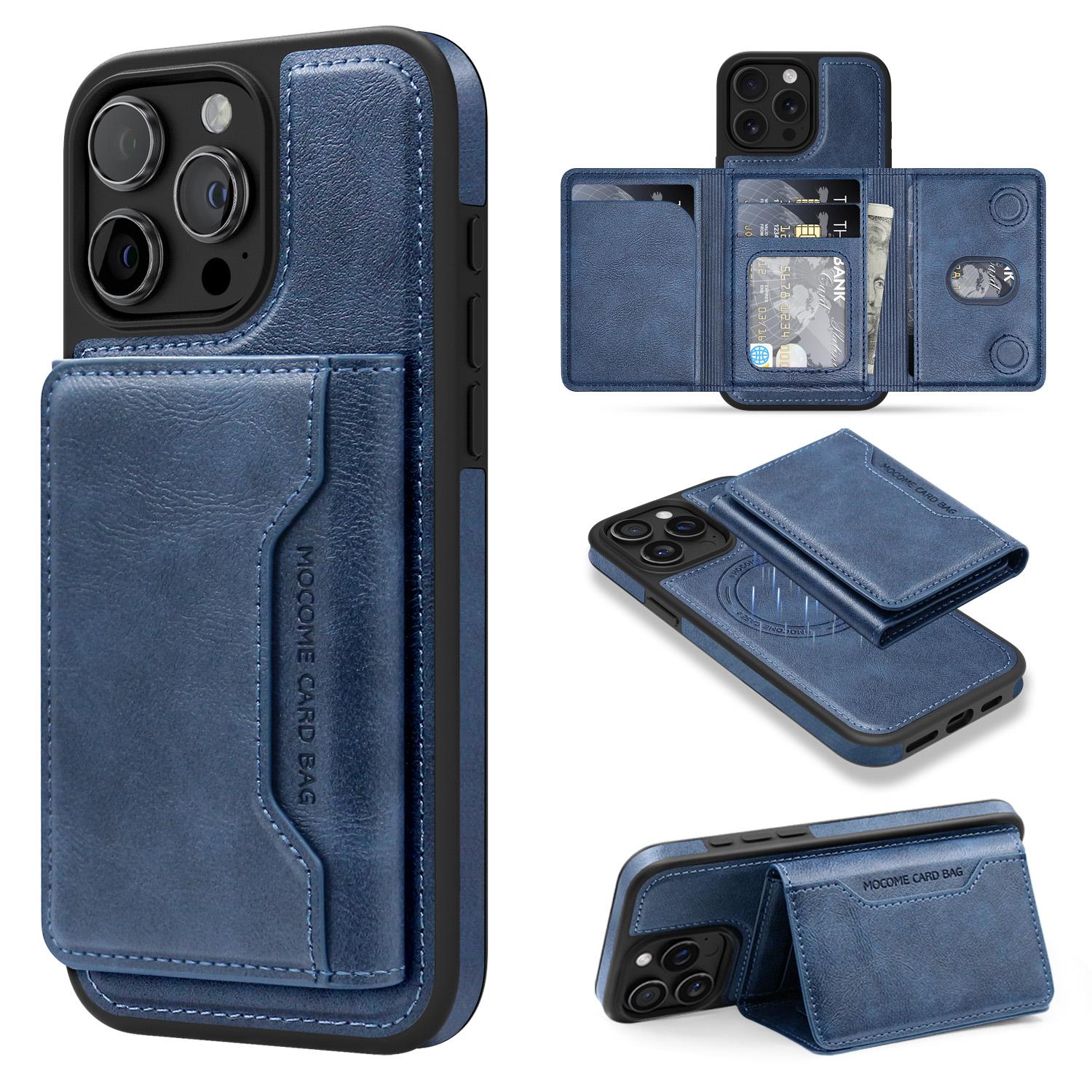 

For iPhone 15 Pro Max Magnetic Case Leather Back Phone Cover with Detachable Card Bag C