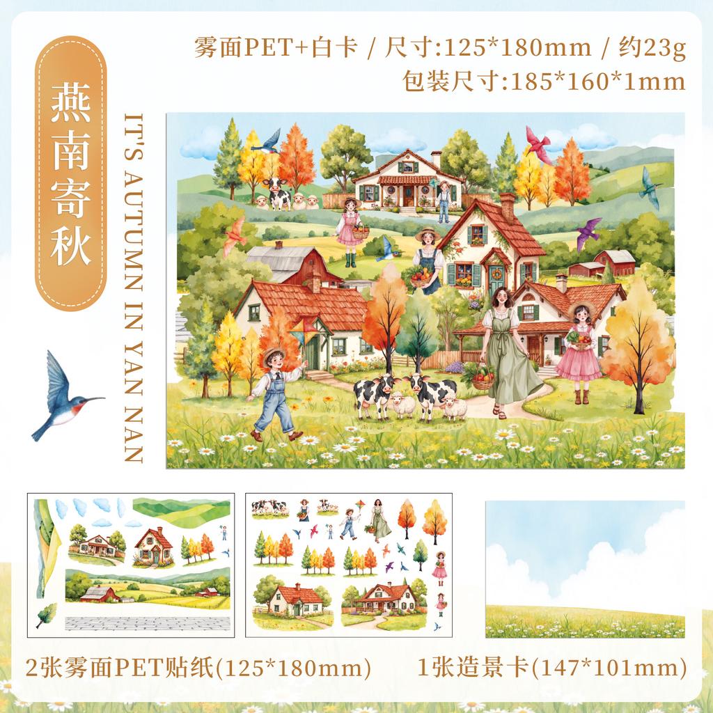 3 Pcs Four Seasons Scenery PET Die Cut Sticker Pack Handmade Scrapbook Diary Stickers Decorative Aesthetic Stationery Supplies
