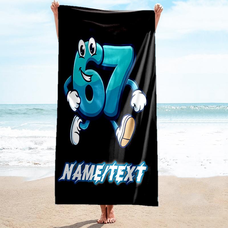 1PC Custom Name Happy Number Character Beach Towel Highly Absorbent And Sand-Resistant Towel for Swimming, Pool, Yoga, And Travel Lightweight