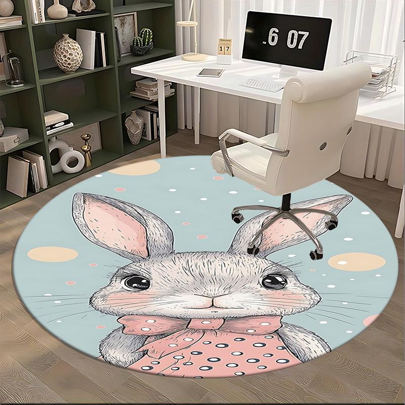Charming Bunny Chair Mat   Round Carpet for Home Decor, Office Use, and Gifts   Suitable for Bedrooms, Living Roomss0122b