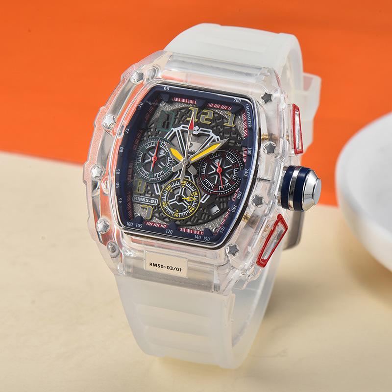 New Leather Crystal Transparent Multifunctional Running Seconds Business Calendar Quartz Watch