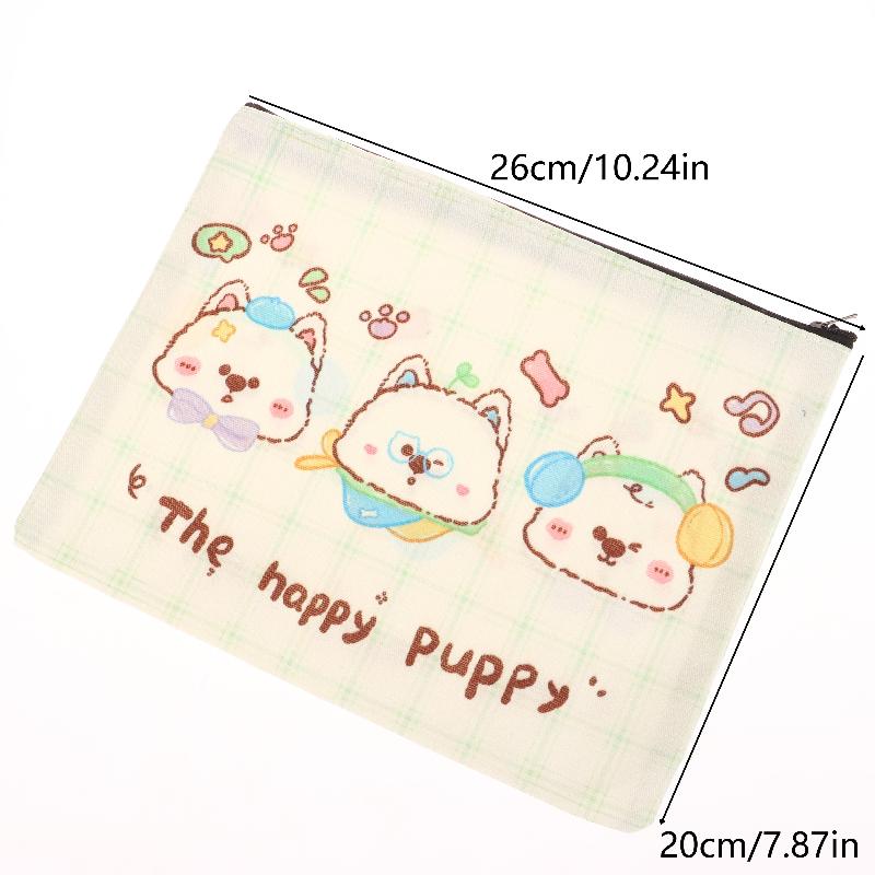 Cute Little Dog Cosmetic Bag Happy Puppy Canvas Makeup Storage Bag Large Capacity Storage Pouch Travel Toiletry Bag