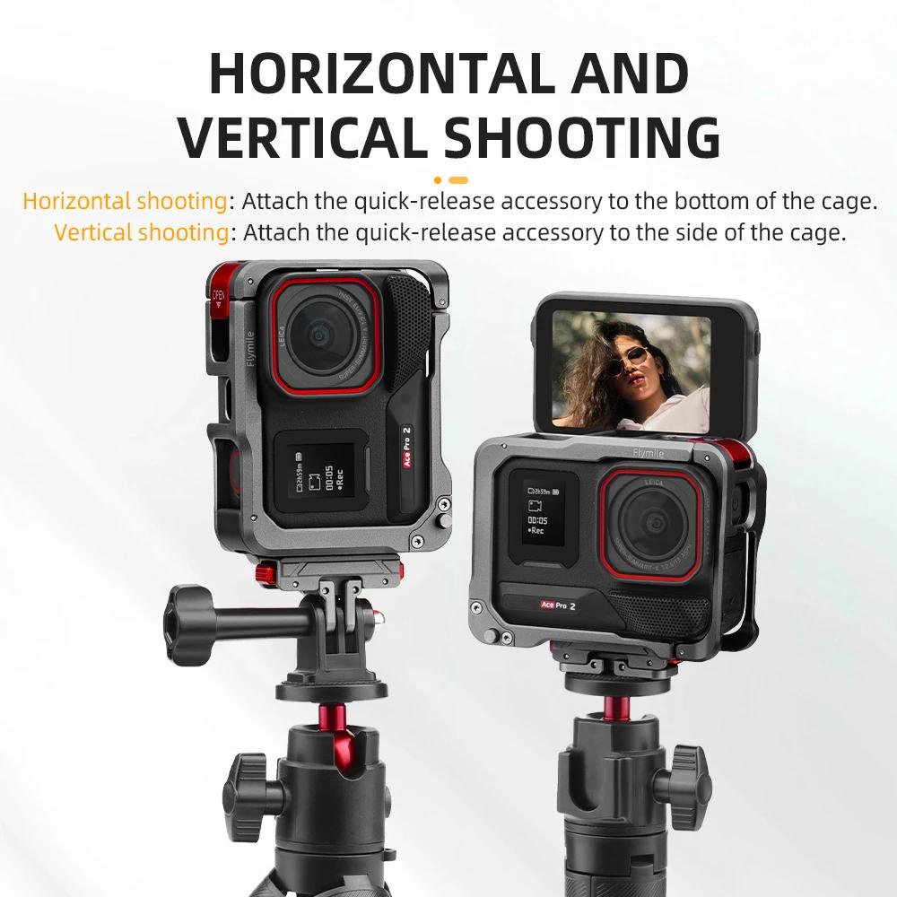 Flymile Adapter Frame Metal Case for Insta360 Ace Pro 2 Camera Aluminium Alloy Cage Mount Cold Shoe Full Protective