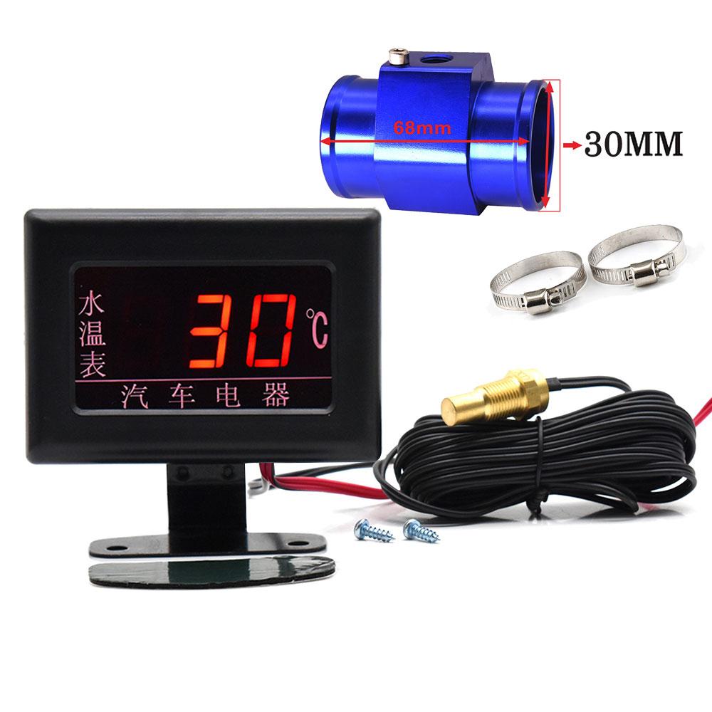 Universal Digital Water Temperature Gauges + 26-40mm Water Temp Adapter Radiator Hose with Water Tempe Sensor 10MM 1/8 NPT