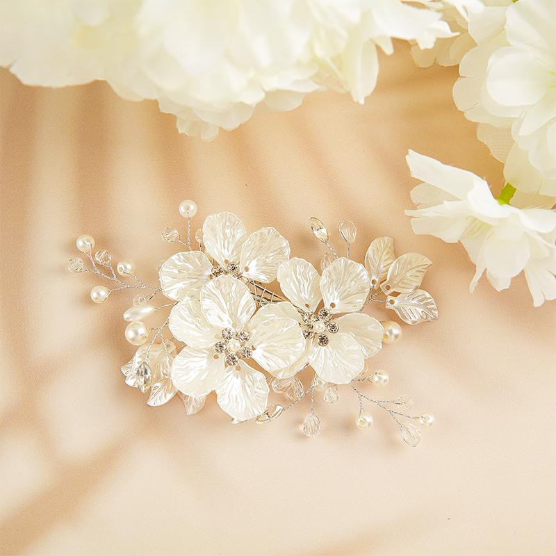 Bridal Crystal Pearl Flower Hair Clip Floral Barrette Hair Wedding Accessories