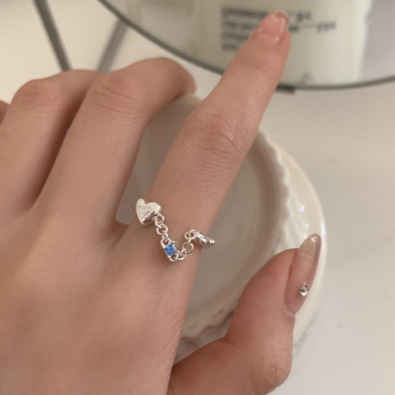 Fashionforward Rhinestone Blue Heart Ring For Women Adjustable Size For Wear Everyday