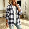 Women's Casual Plaid Cardigan V-Neck Loose Fit Open Front Jacket