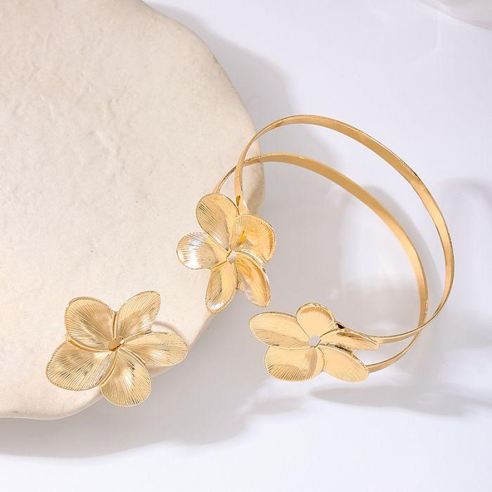 2024 New Arrival Bohemia Fashion Jewelry Metal Alloy Gold Color Flower Open Bracelet Ring Set for Women Men