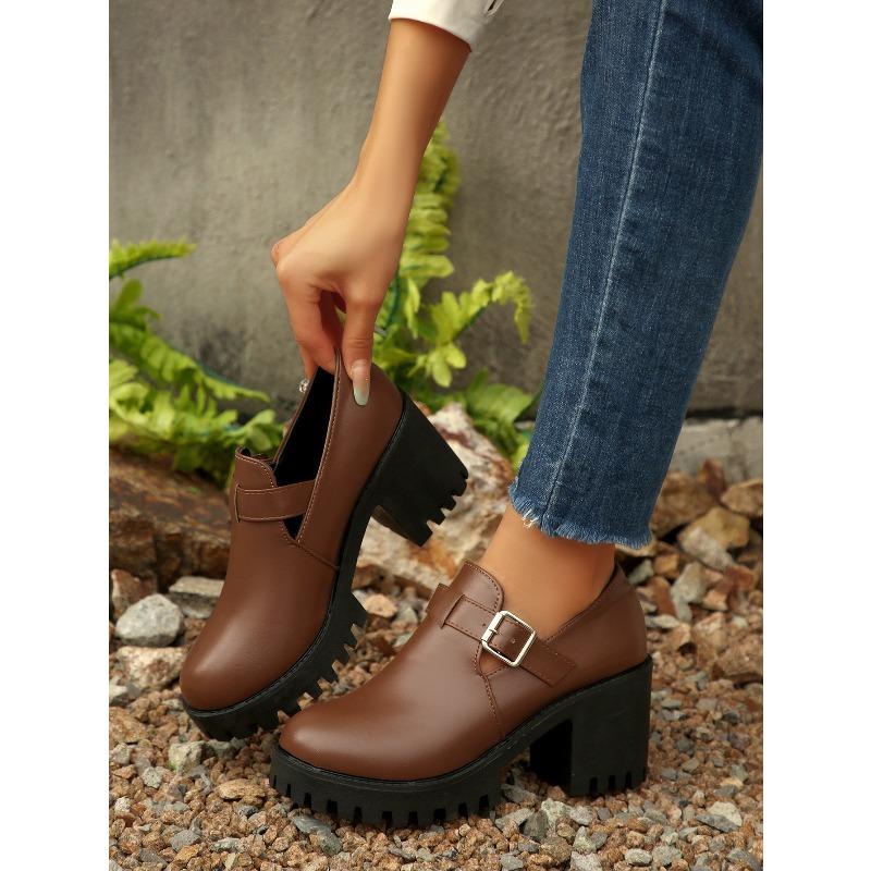 British Style Deep-mouthed Single Shoes Women's 2025 Autumn New Plus-size Retro High-heeled Professional Leather Shoes