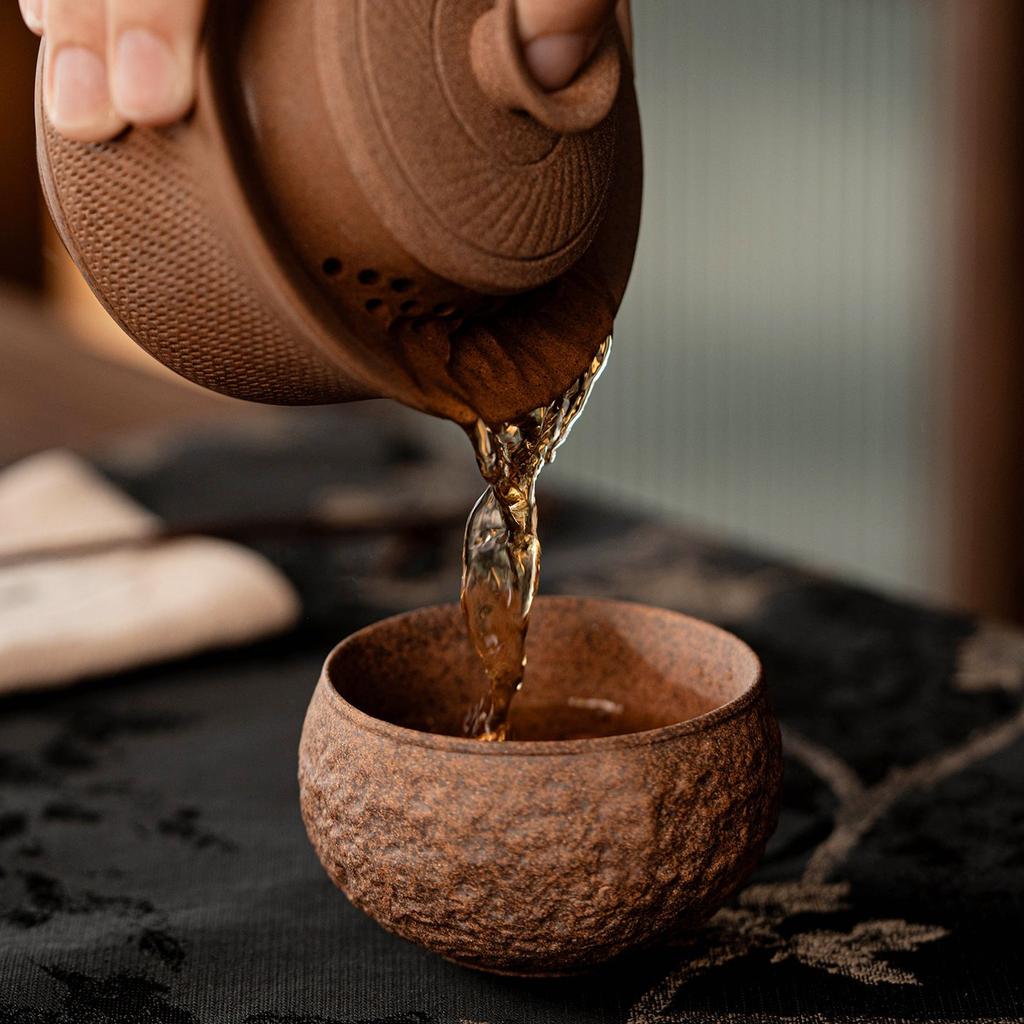 Coarse Pottery Old Rock Clay Raw Gaiwan Ore Handmade Tea Tureen Anti-Scald Large Tea Bowl Chinese Traditional Tea Set Household