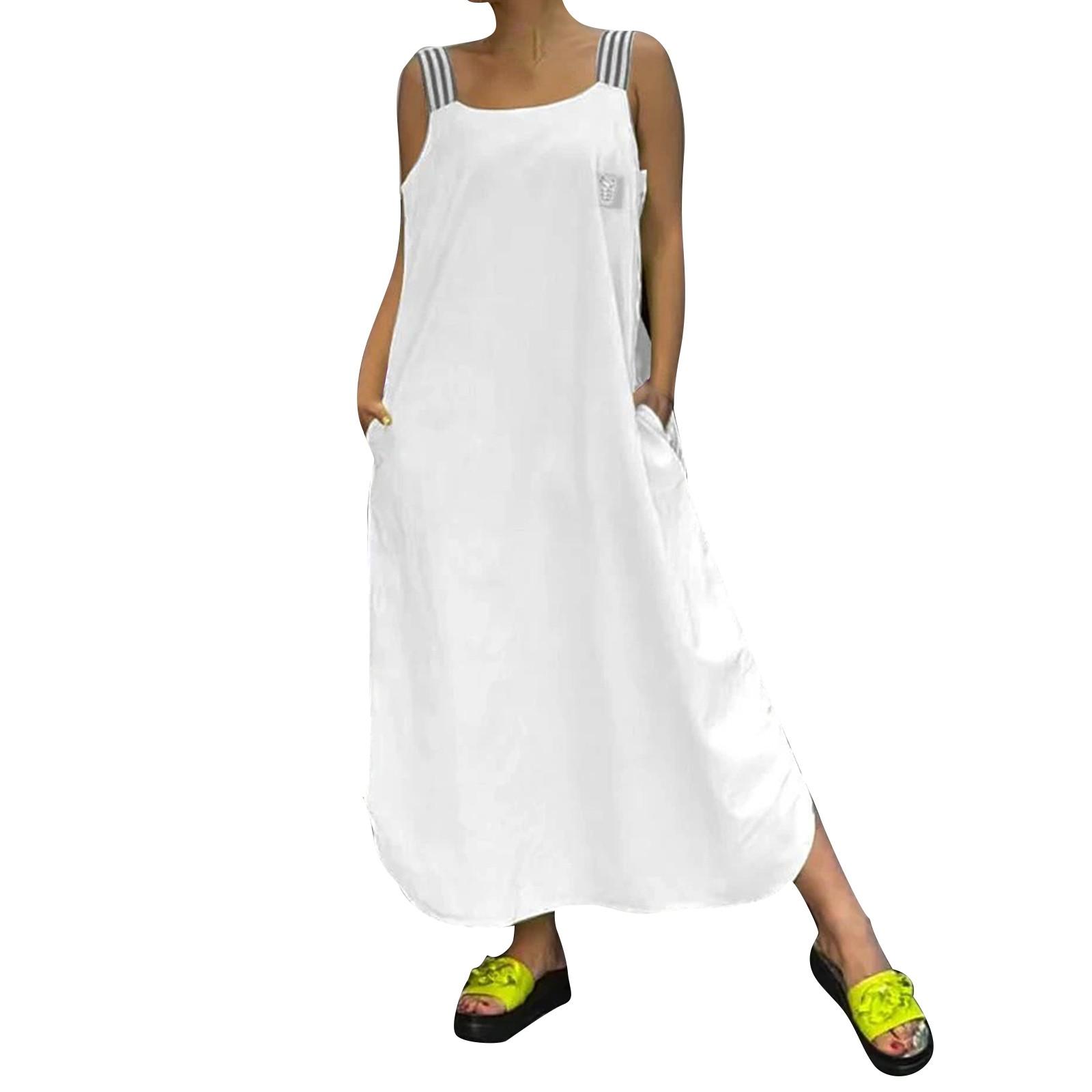 

Женские платья с разноцветной полоской на спине, без рукавов, карманы, свободные повседневные платья M белый