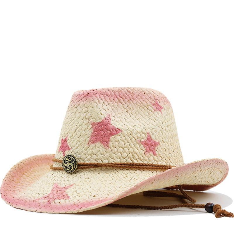 Western Cowboy Hat Straw Hat Women's Summer Big Brim Beach Seaside Travel Vacation Straw Shade Sunscreen Hat