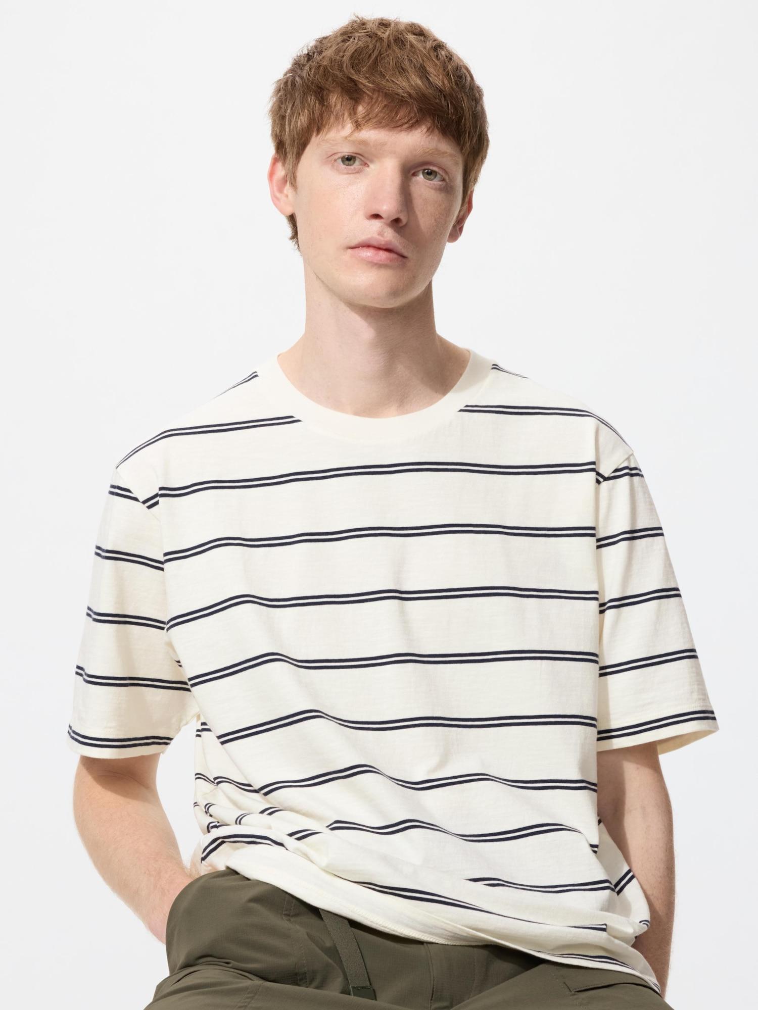 

Uniqlo Футболка с круглым вырезом из хлопка в полоску 01 OFF WHITE/MEN S