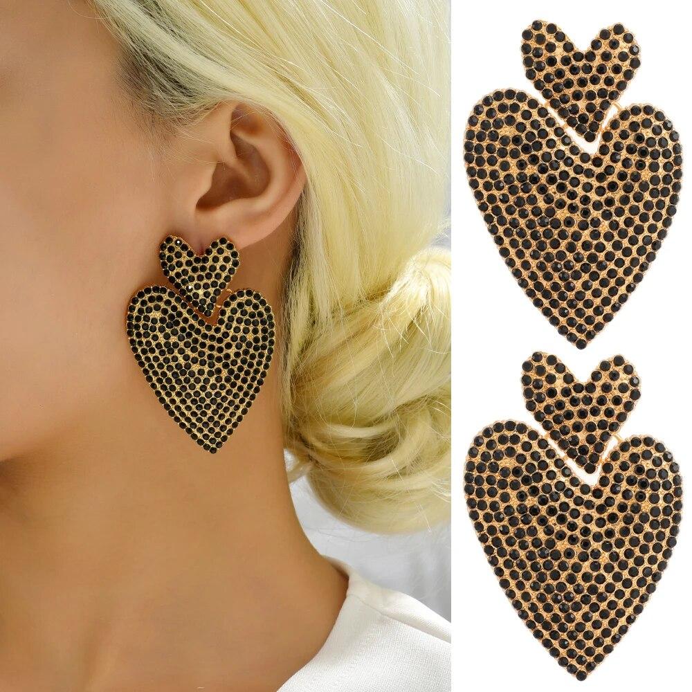 Decor metalic cu inimă, cercei cu picătură cu strasuri mari, pentru femei, farmec de tendință, design de lux, pandantiv pentru petrecere, accesorii de bijuterii