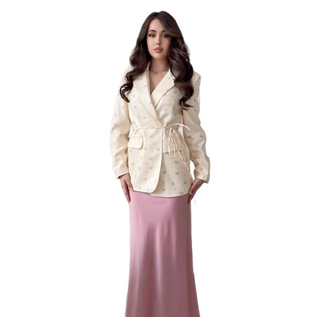 2025 Autumn Women's Tie Print Slimming Suit Jacket - European and American Style