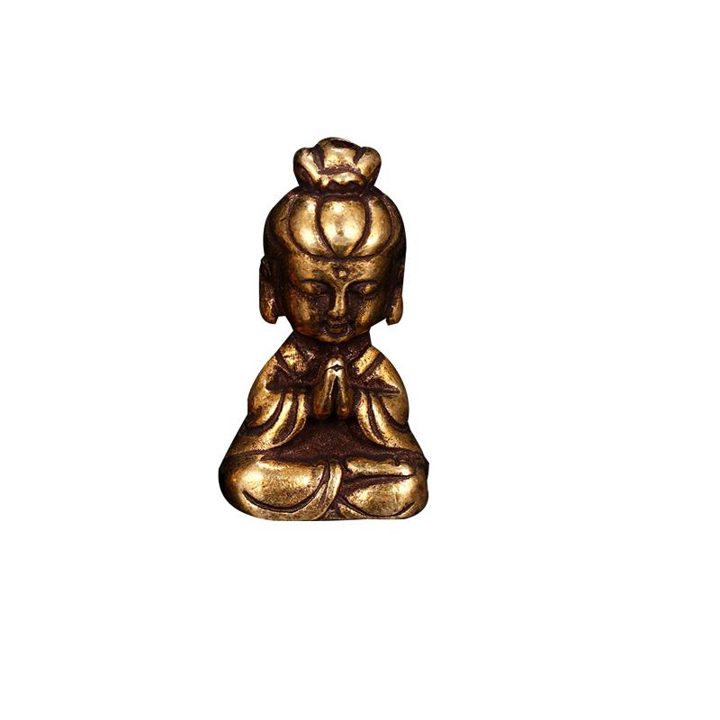 

Мини-твердые латунные маленькие украшения Будды Гуань Инь, винтажная медная статуя Будды, миниатюрные статуэтки, ручной работы, настольный домашний декор