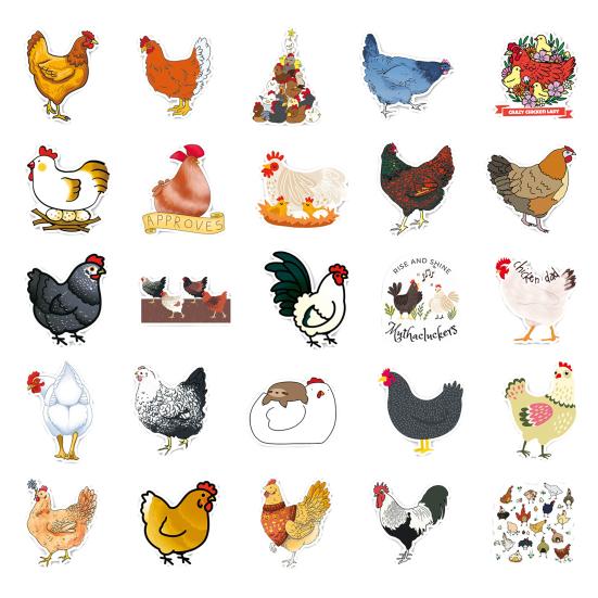 50Pcs Cartoon Chicken Stickers Cute Waterproof Self-adhesive Cute Animal Decals DIY Car Skateboard Laptop Motorcycle Graffiti Stickers