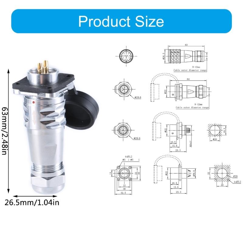 SF2010 Waterproof Industrial Connector SF2013 Female Plug & Male Socket IP67 2Pin To 12Pin For 20mm Panel Mount