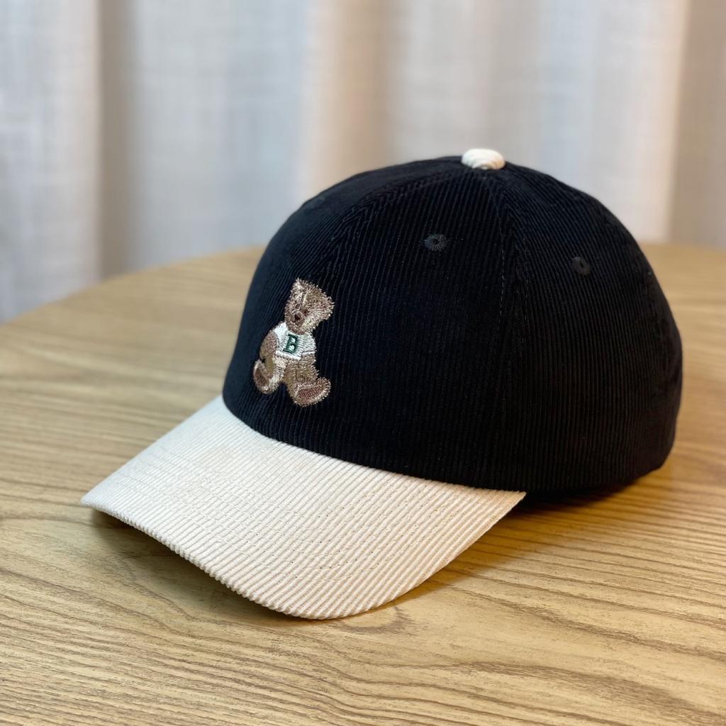 Baseball Hat for Women New Color blocking Little Brown Bear Spring and Autumn Corduroy Showing Face Small Trendy Brand Baseball Hat Men