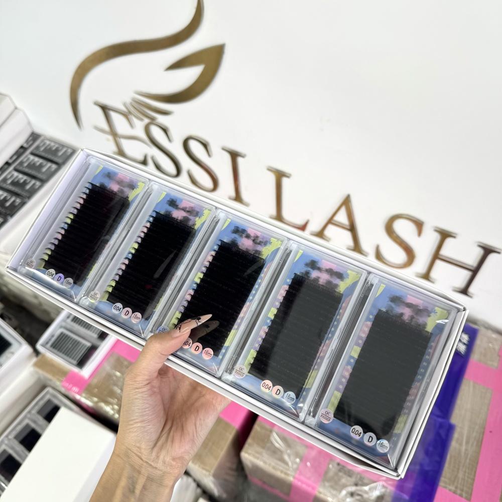 ESSI LASH Best Prime Silk Eyelash Extensions Matte Black Velvet Cashmere Lash Extensions Supplies 12 rows tray&7MM&C&0.03 mm чёрный