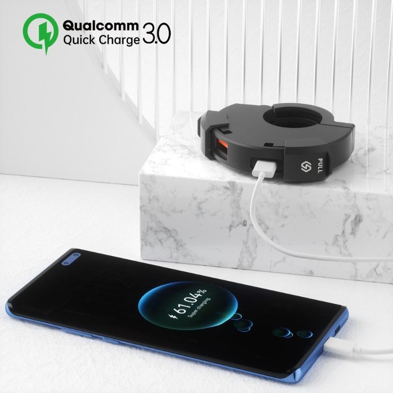 Motorcycle Handlebar Mount Charging Adapter SAE To USB & Type-C Socket for Cellphone Tablet Scooters Power Outlet