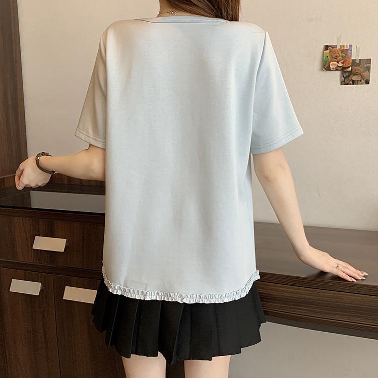 2026 Summer Plus Size Women's Irregular Ruffled Lace Short Sleeve T-shirt