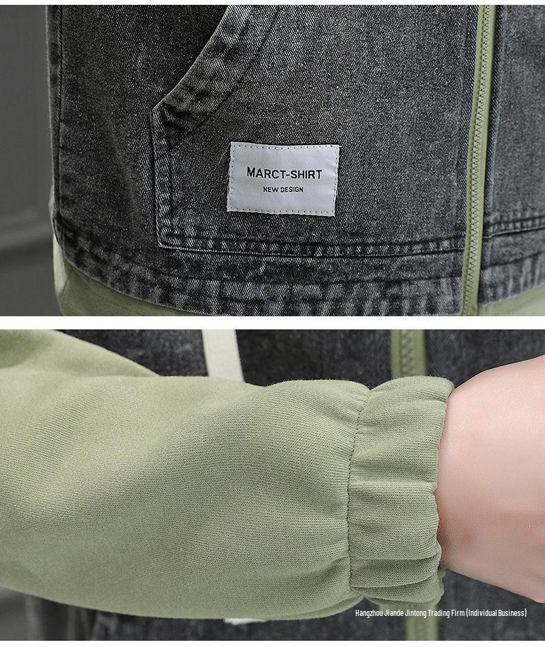 Men's Spring Hooded Denim Jacket - Trendy Youth Two-Piece Baseball Style Workwear