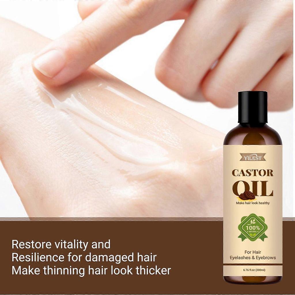 Organic Castor Oil, Pure Cold-Pressed Castor Oil for Longer, Thicker Hair, Eyelashes and Eyebrows, Hair Growth Oil Moisturizing & Strengthening