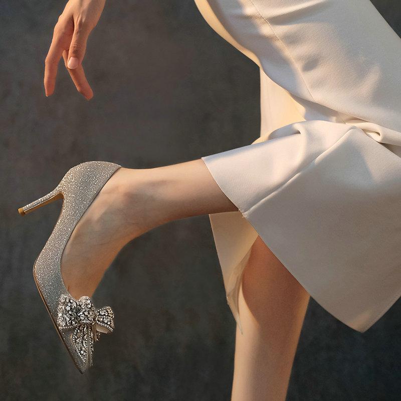 Fashion Small Crowd Into The Milky Way Wedding Shoes Bride Shoes Senior Sense Not Tired Feet Main Wedding Heels Glass Shoes Girls Single
