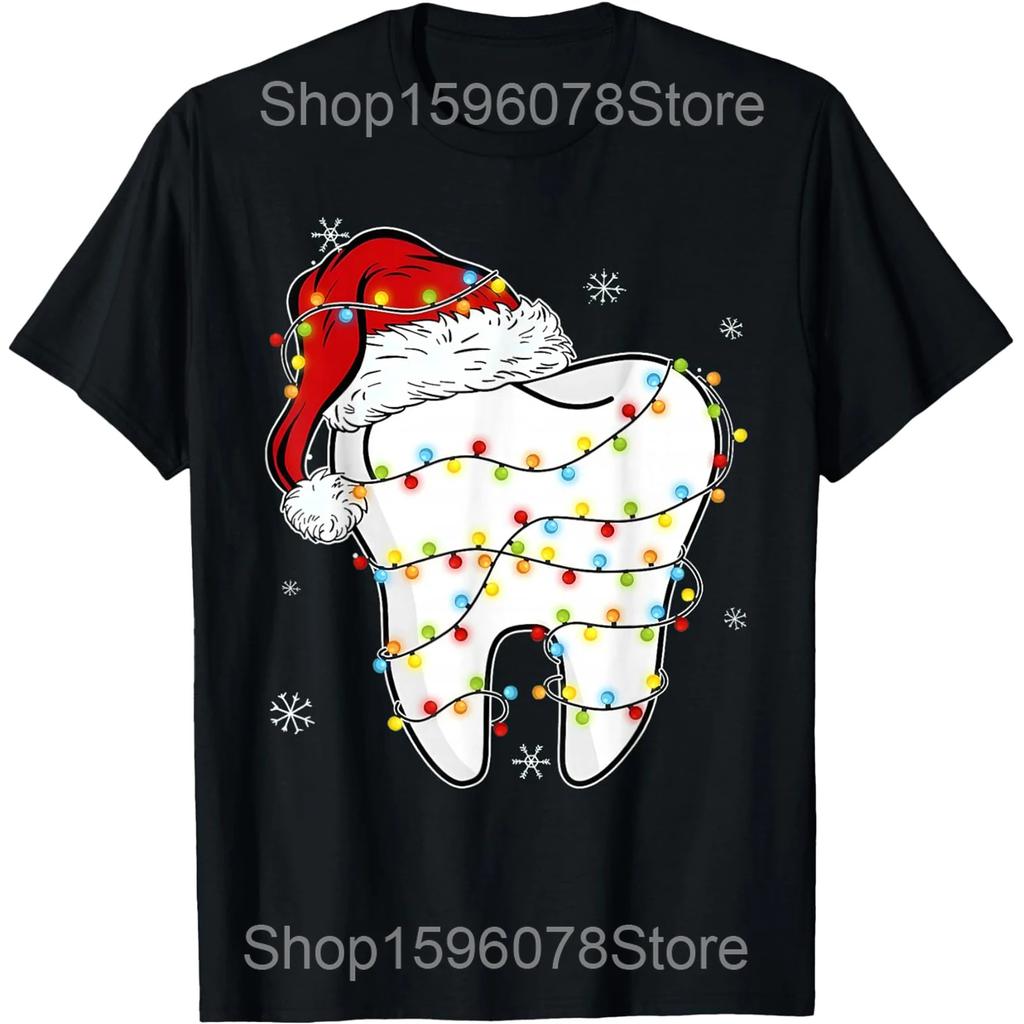 Oh Dentistree Christmas Tree Teeth Dentistry Dental Dentist T Shirts Humor Streetwear Tee Short Sleeve Unisex Loose Clothing