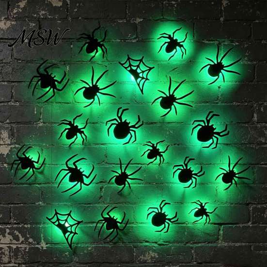 Glowing Spooky Bats for Ghost Festival Lighted 3D Bat/Spiders Wall Stickers Halloween Decor, Removable PVC Spiders Bedroom Decals with LED Lights