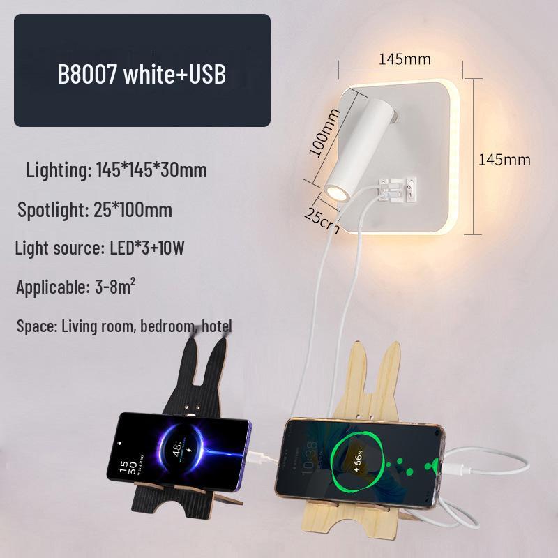Modern Minimalist Indoor LED Wall Lamp with USB Reading Light for Bedroom or Living Room.
