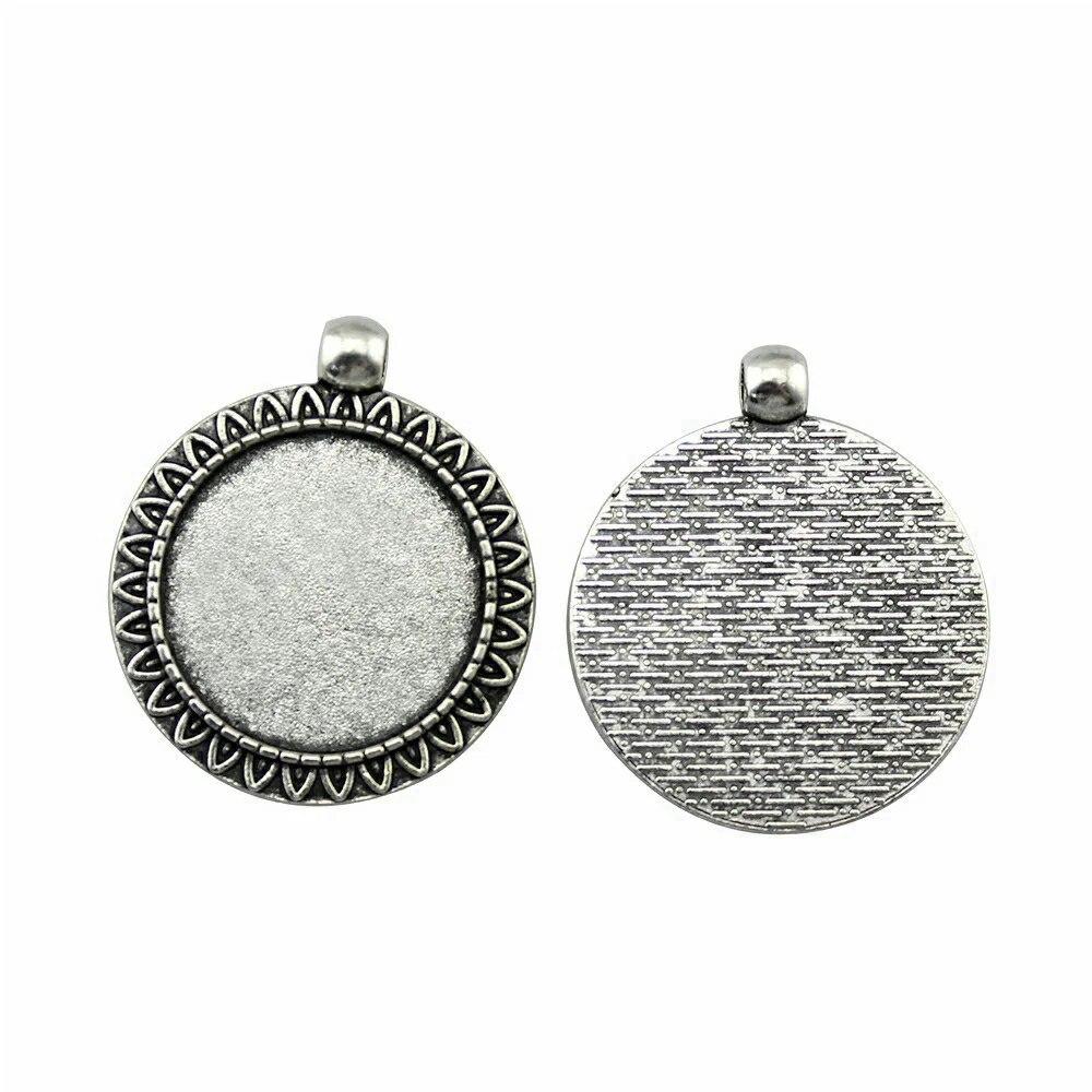 Ajuste Redondo 25Mm Cabujón de Cristal Base Bandeja de Montaje Color Plata Antigua Componentes Decoración Hecho a Mano Para Fabricación de Joyas