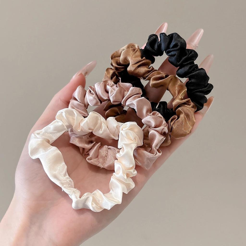 AWAYTR Cute Maillard Satin Headbands Elasticity Nylon Rope Scrunchies Ponytail For Women Hair Ties Holders Rubber Band Headdress