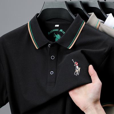 Ice Silk Short-Sleeved Polo Shirt Men'S, Lapel Collar Half-Sleeved Classic Embroidered Breathable Loose T-Shirt Base