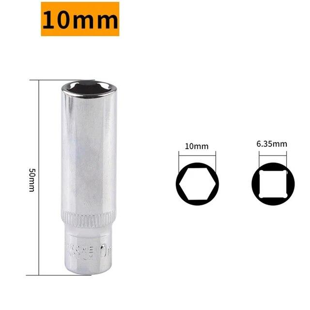 1pc 1/4 Hex Socket Adapter Chromium-vanadium Steel Deep Socket Wrench Head Sleeve For Ratchet Wrench Auto Repair Hand Tool