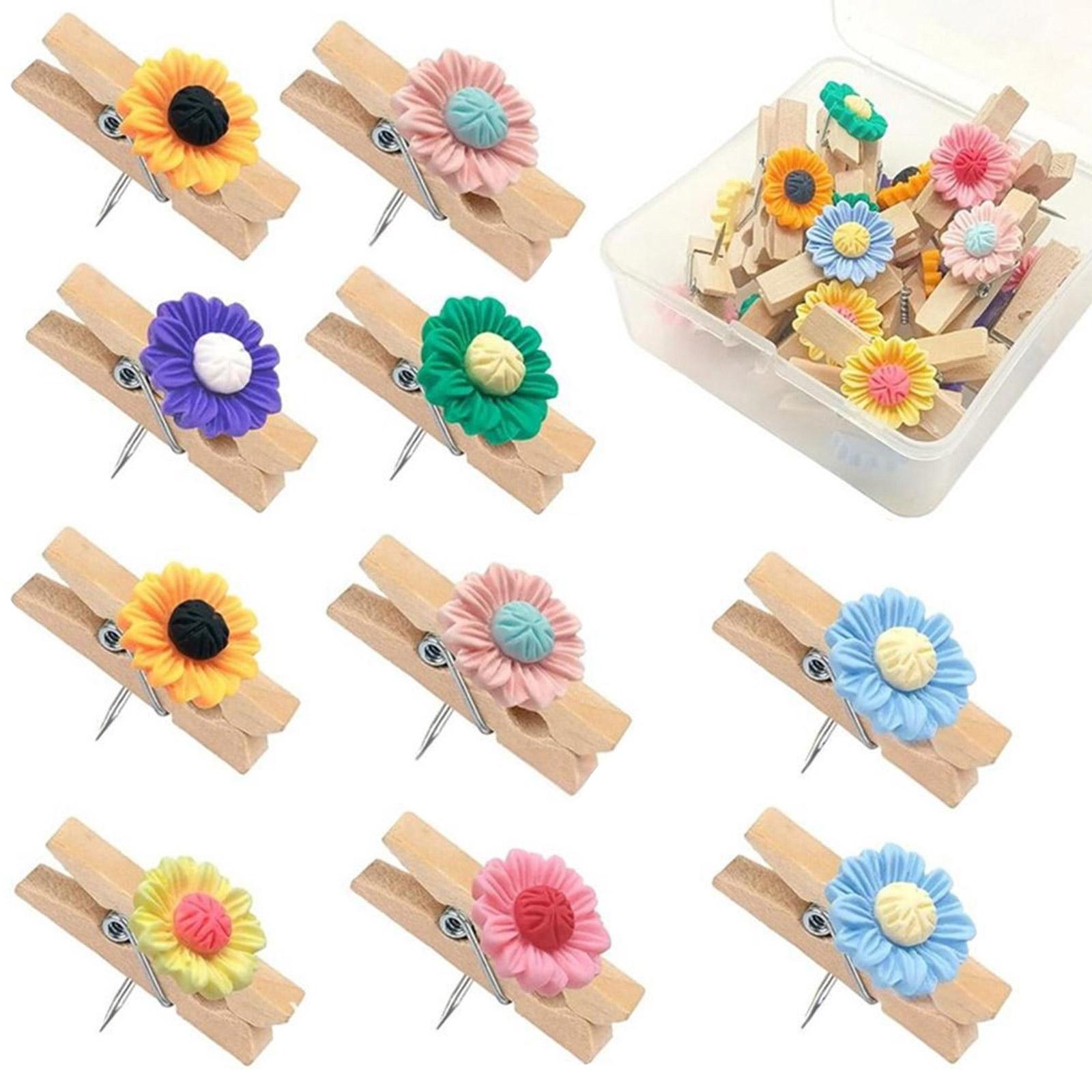

Assorted Color Wooden Floral Clips Practical Office School Home Decoration Pushpins With Unique Design
