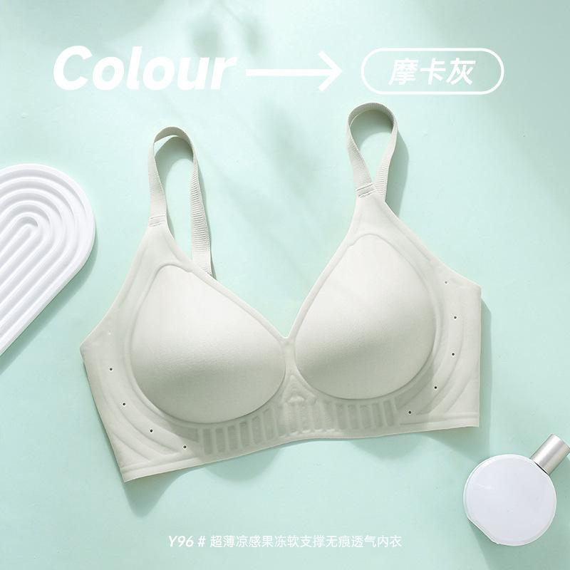 

Summer ice feeling gathering thin seamless upper support bra breathable no steel ring naked bra underwear cotton large size light and thin XXL(40/90ABC)