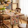 Modern Minimalist Woven Table Runner With Floral Fringed Edge Dining Living Room Or Bedroom Decor