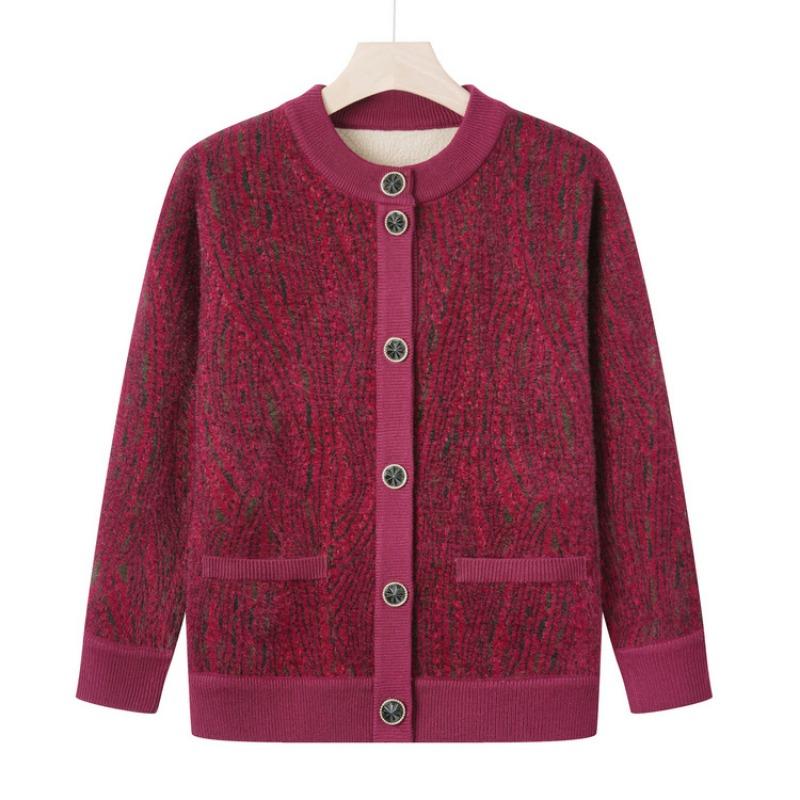 Grandma autumn new plush jacket medium and old women's thickened cardigan sweater year old 0 mother knitted sweater