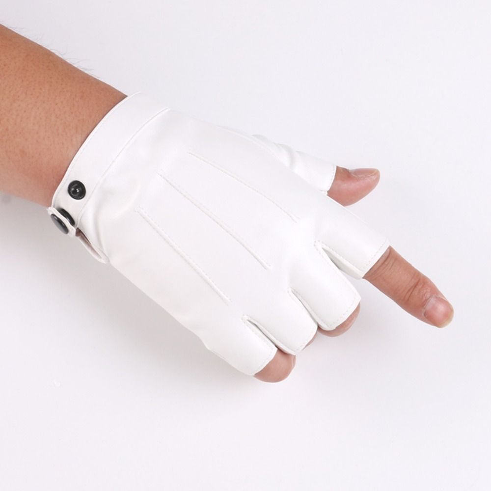 Cool Half Finger Gloves Punk Performance Gloves Fashion PU Driving Gloves  Hip-Hop