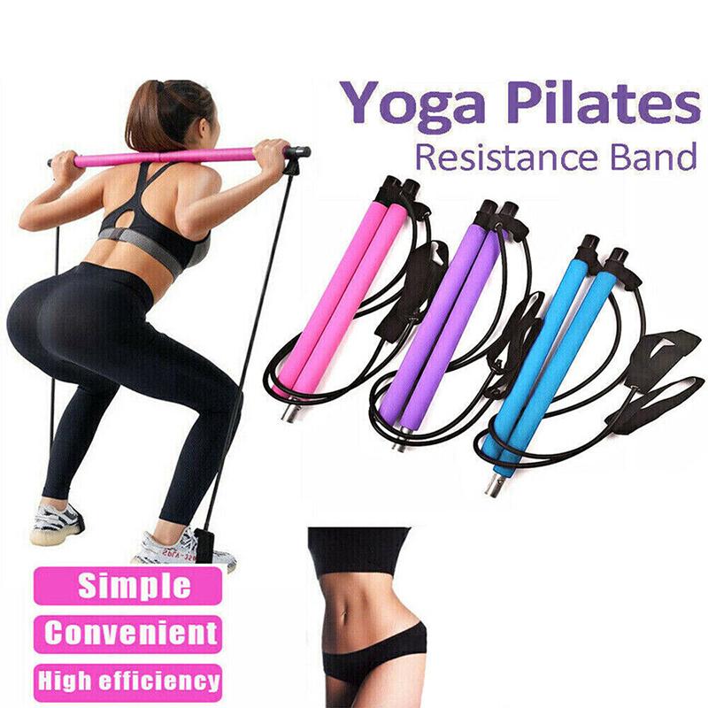 Pilates Bar with Resistance Band  Adjustable Exercise Stick Home Gym