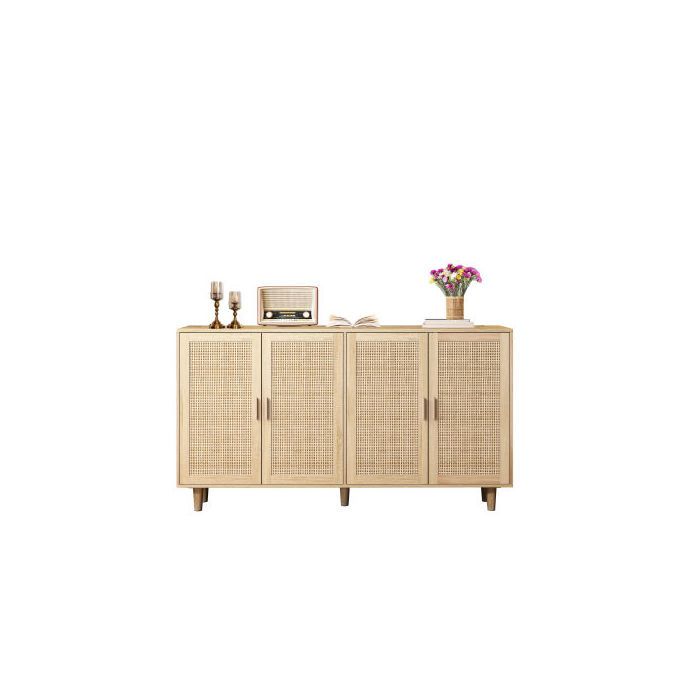 Armoire - MUVOE - 4 portes - Rotin - Marron - Design classique intemporel