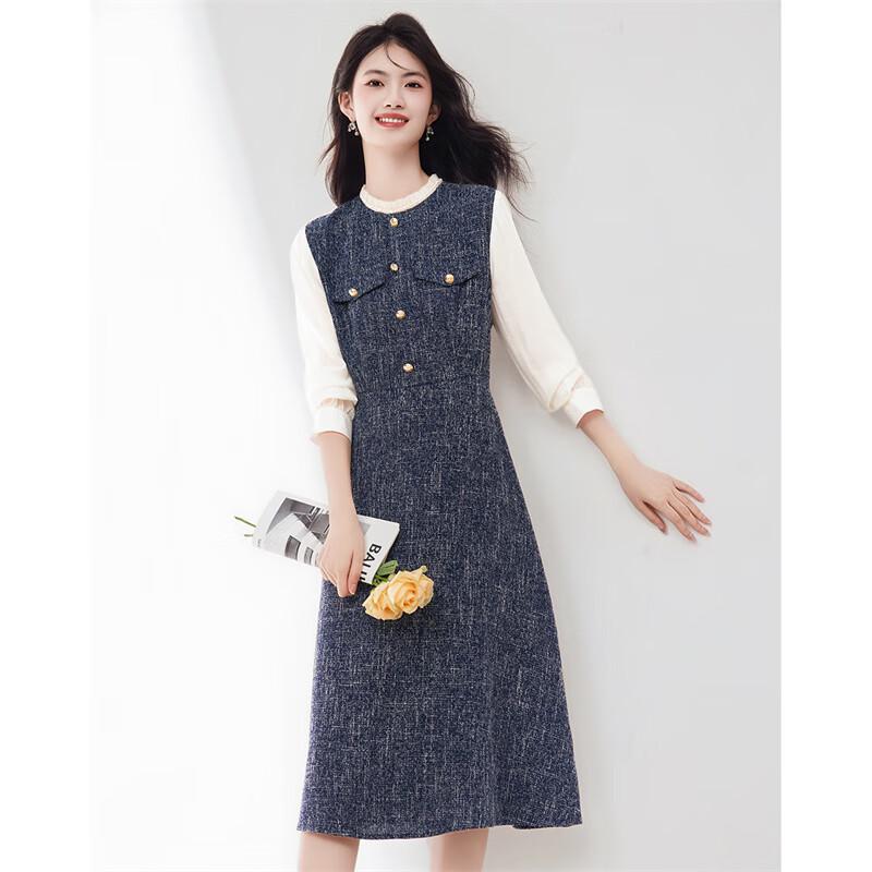 

Elegant Faux Two-Piece Ruffle Collar Dress L